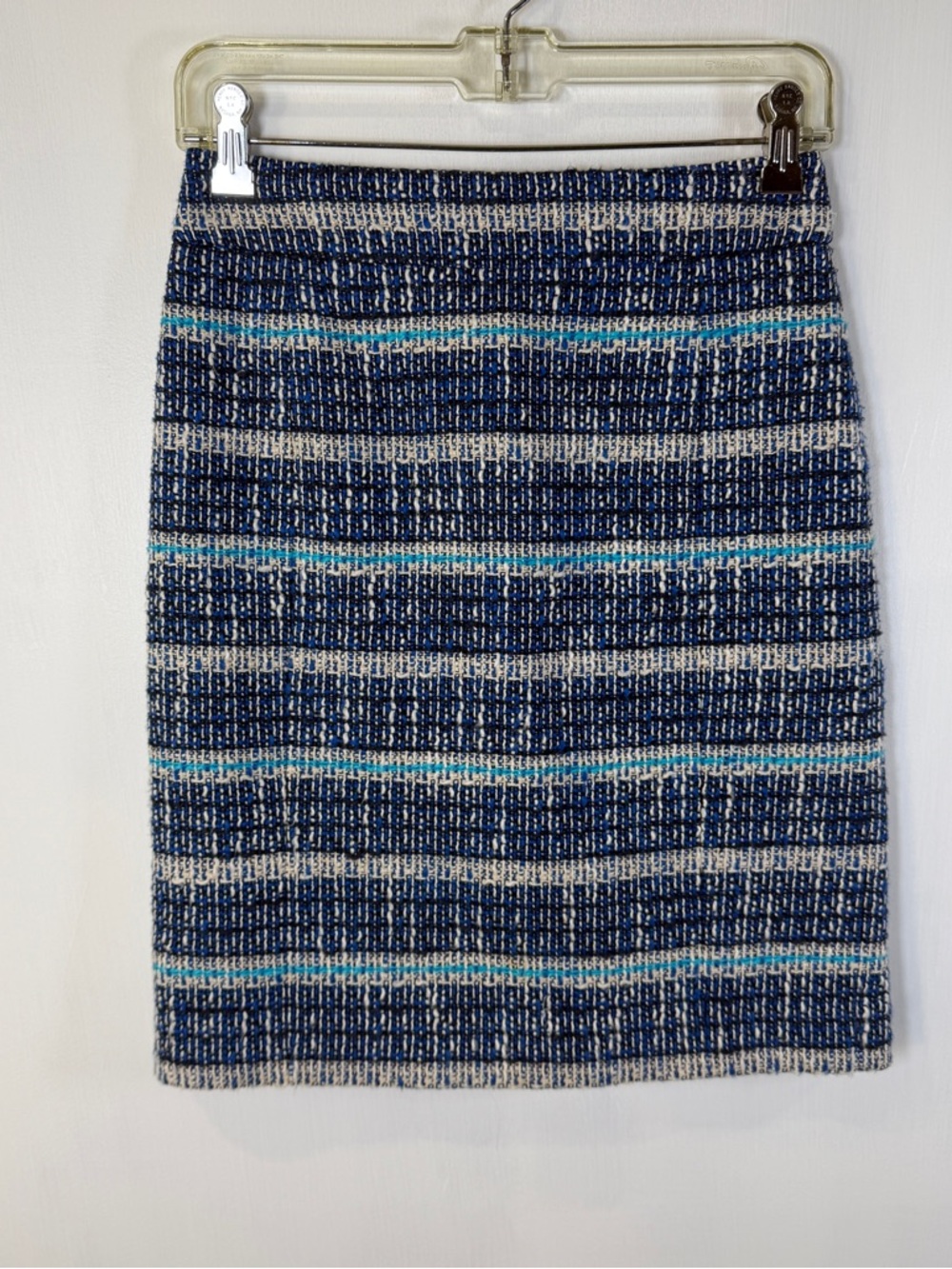 Tory Burch Navy and Cream Striped Knit Lined Pencil Skirt with Teal Accents Sz 0 - Picture 2 of 13